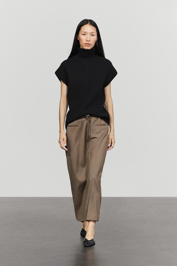 Zara 100% wool midi skirt with drawstring - Black gold - Image 0