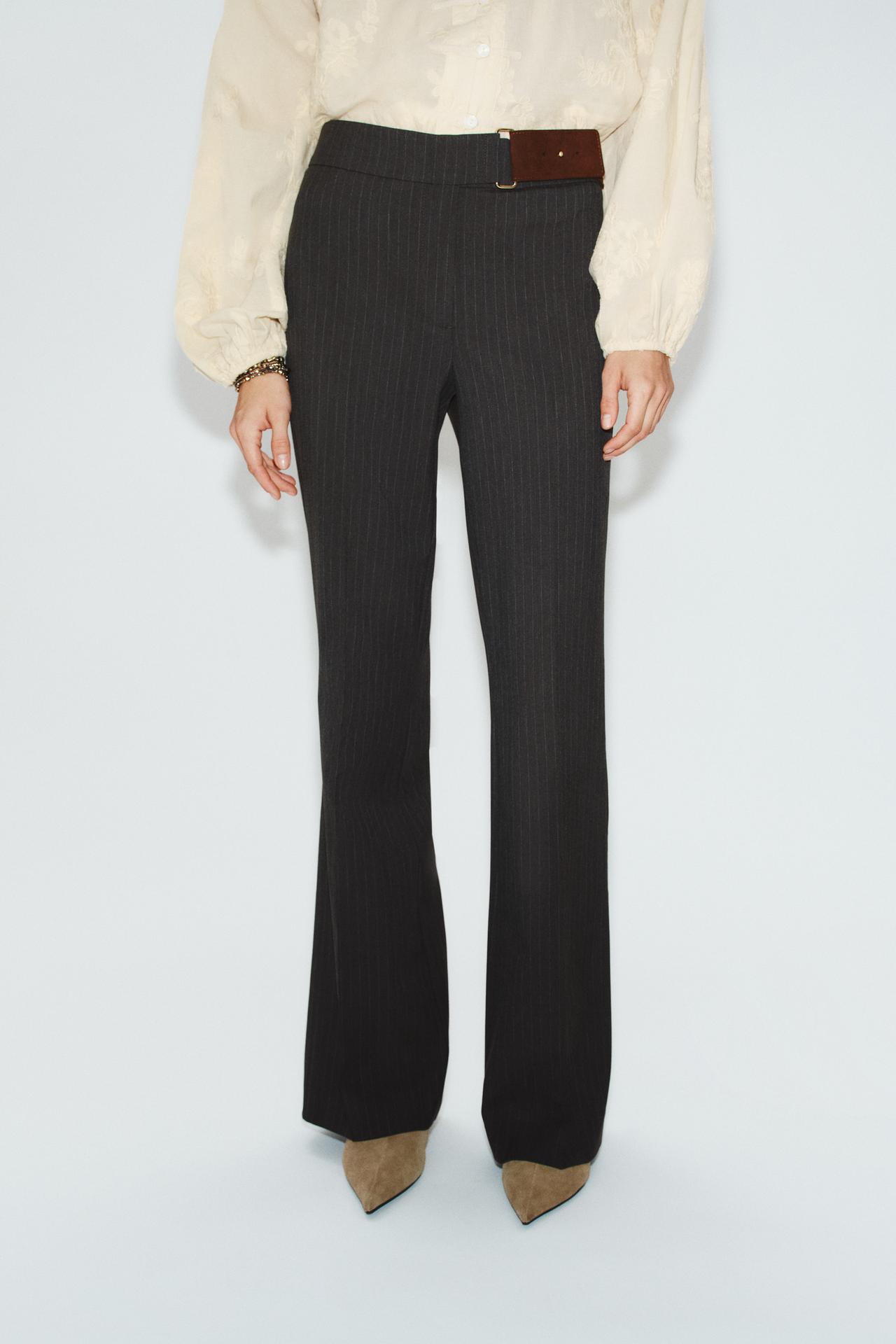 BUCKLE FLARE PANTS — Brown