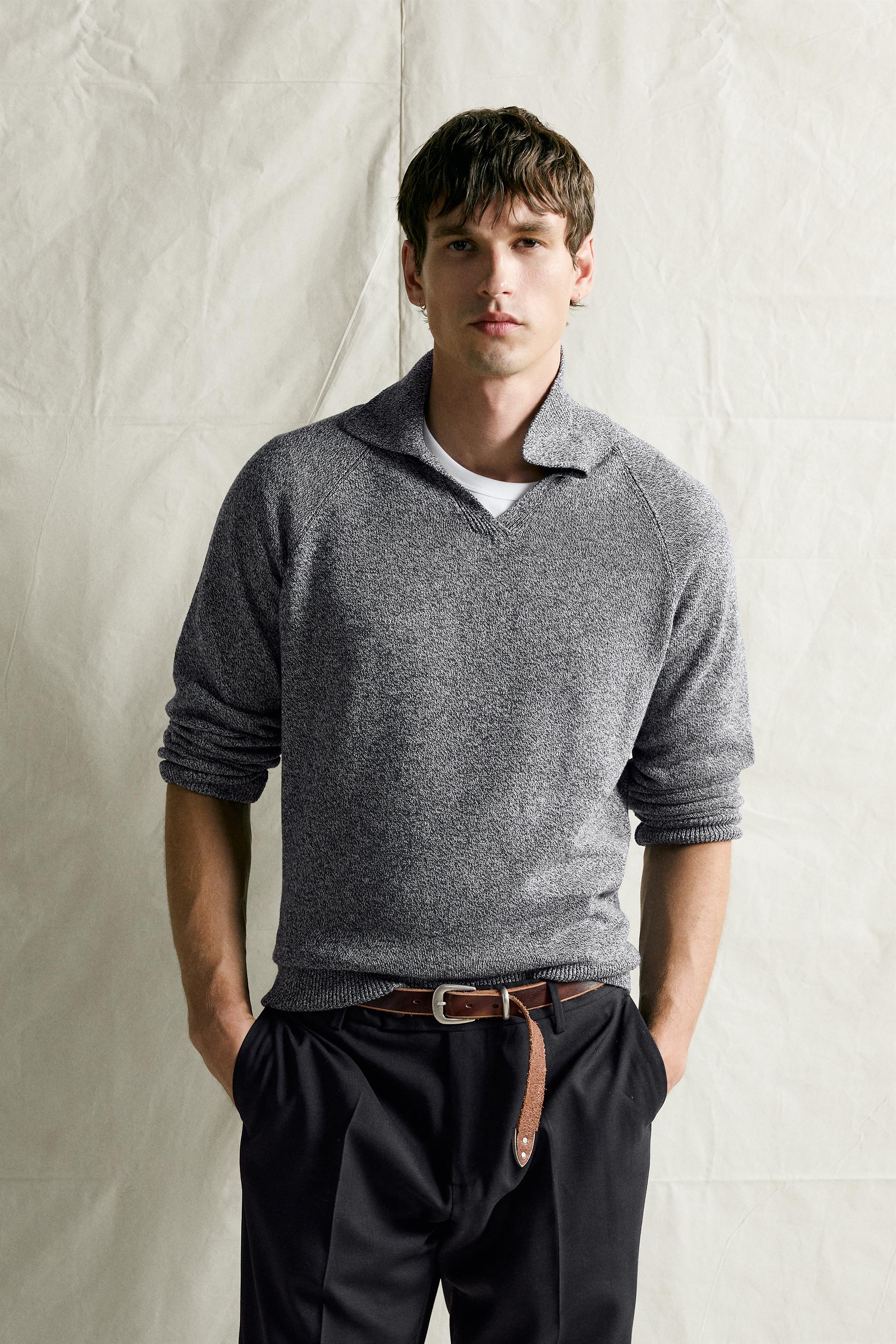 MELANGE REGULAR FIT KNIT POLO — Blue marl
