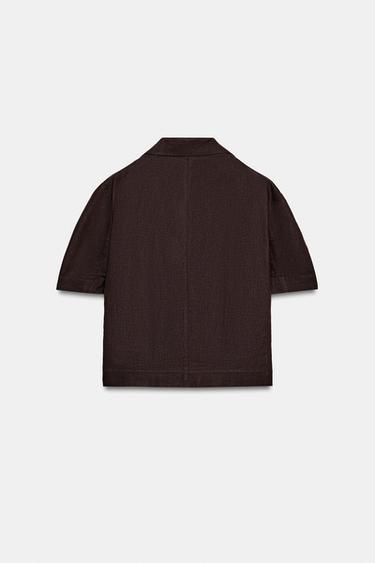 SHORT SLEEVE LINEN BLEND BLAZER - Brown by Zara