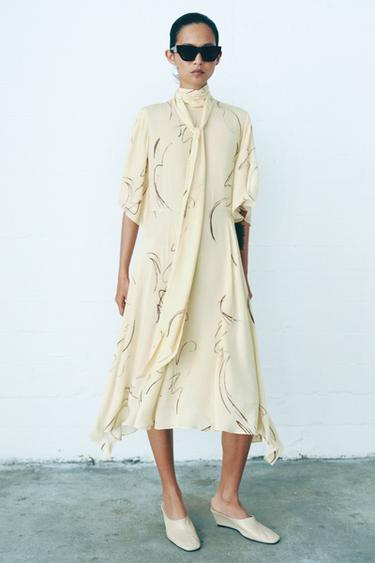 ROBE IMPRIMÉE À NŒUDS ZW COLLECTION - Jaune de Zara - Image 5