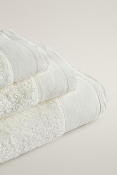 BATH TOWEL WITH LINEN TRIM — Ivory 2