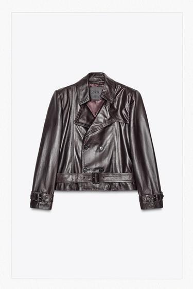 CAZADORA BIKER PIEL 100% ZW COLLECTION LIMITED EDITION - Burgundy de Zara