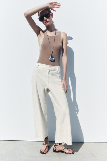 ZW COLLECTION EMBROIDERED TROUSERS - Ecru by Zara