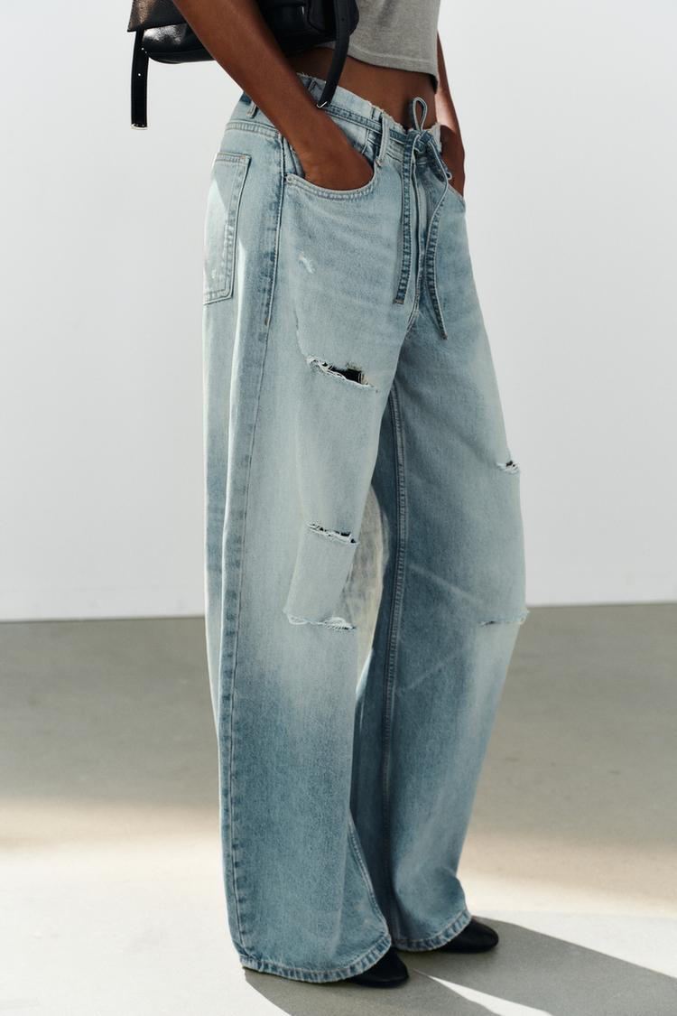 Jeans holgados rotos con cinturón de tiro medio TRF 3