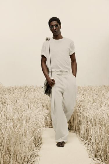RELAXED FIT COTTON - LINEN T-SHIRT - White by Zara