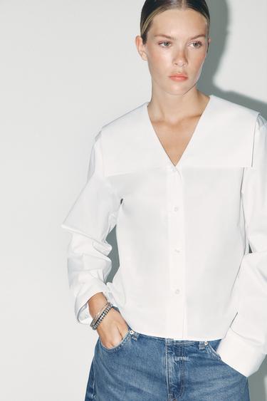 CAMISA ALGODÓN CUELLO BOBO - Blanco de Zara
