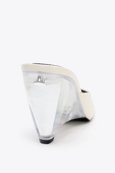 LEATHER TRANSPARENT WEDGE MULES - Ecru White by Zara - Image 6