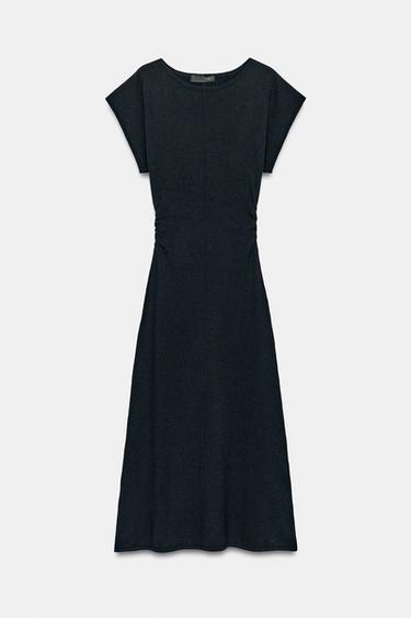 ROBE LONGUE EN MAILLE À FRONCES LATÉRALES - Bleu marine de Zara - Image 6