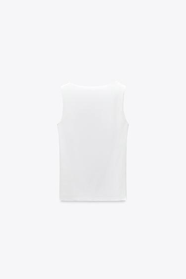 HAUT EN POLYAMIDE À BRETELLES LARGES - Écru de Zara - Image 3