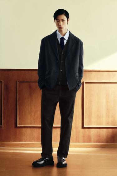 TEXTURED REGULAR FIT BLAZER - Navy blue by Zara