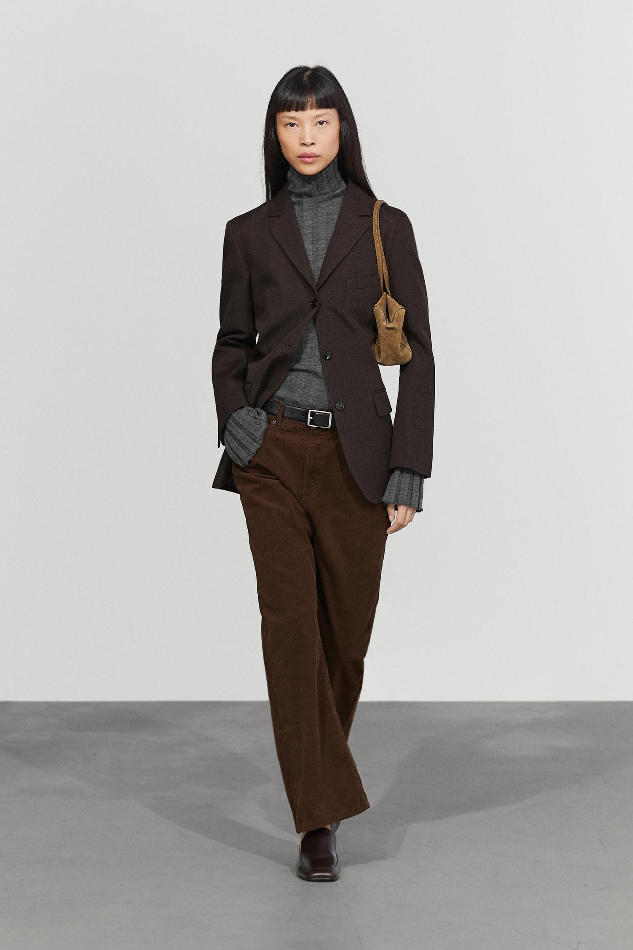 100% wool button detail blazer — Brown
