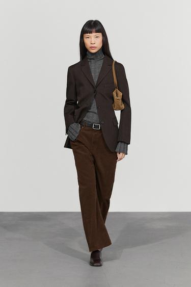 100% wool button detail blazer — Brown 1