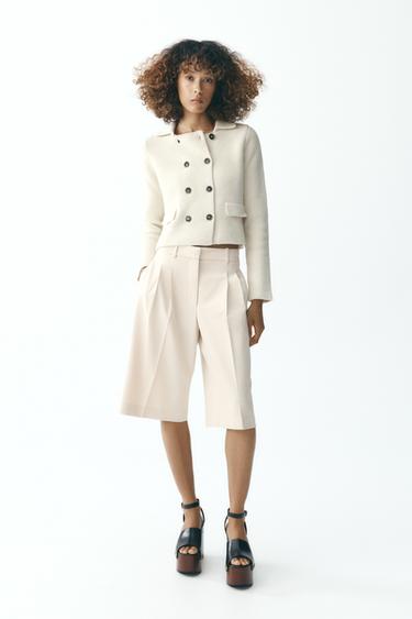 ZW COLLECTION BERMUDA SHORTS WITH DARTS - Ecru by Zara