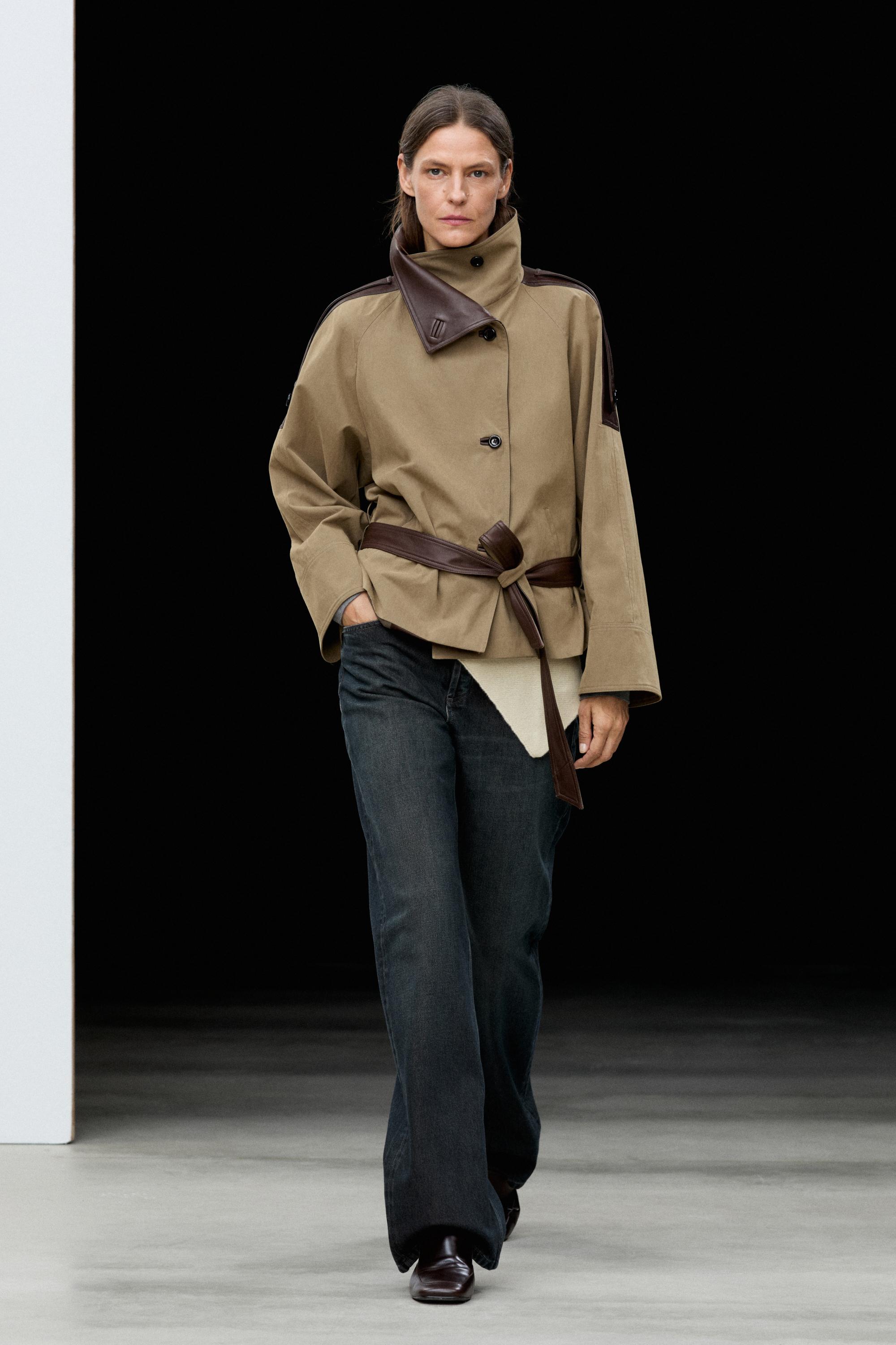 Cropped mixed leather jacket - Gray green | ZARA United States