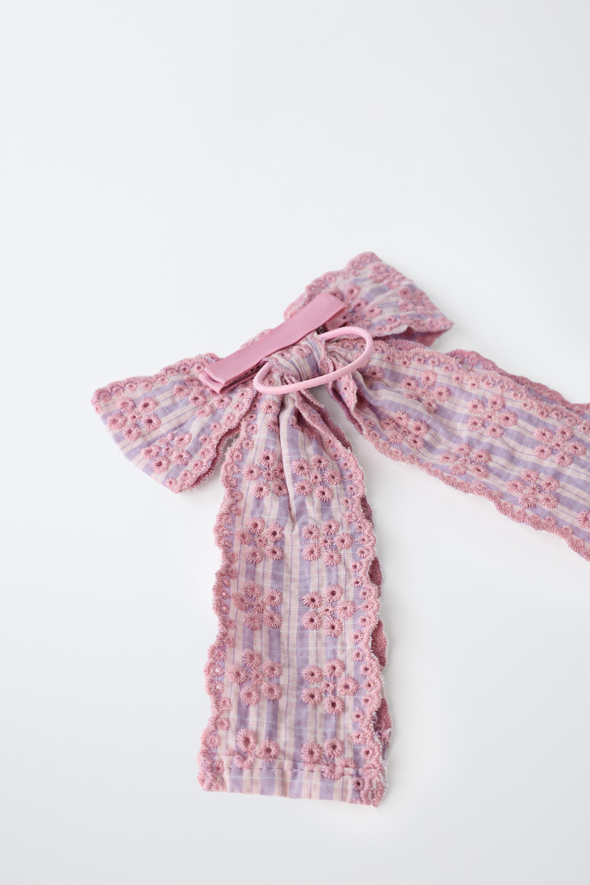SWISS EMBROIDERY BOW HAIR TIE AND BARRETTE