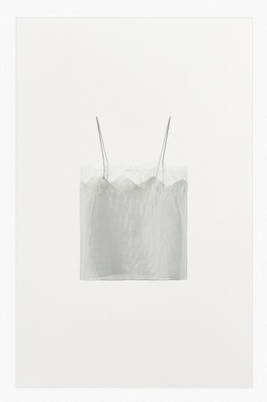STRIPED LACE STRAPPY TOP - Ecru / Beige by Zara