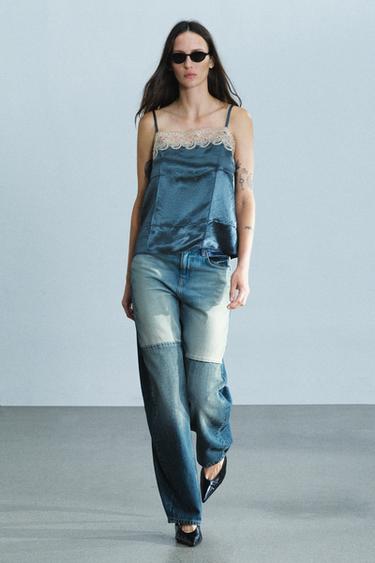 TOP ESTILO LINGERIE RENDA CONTRASTE ZW COLLECTION - Azul da Zara - Imagem 0