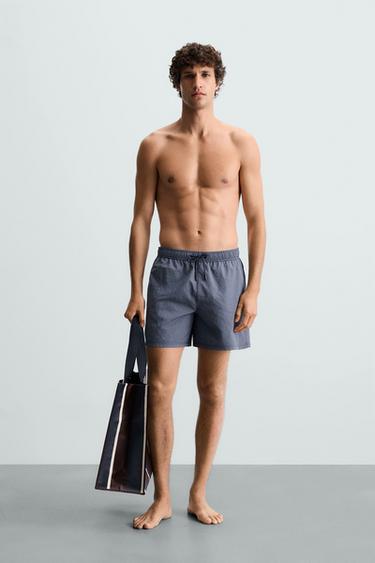 STRIPED MEDIUM SWIMMING TRUNKS - Navy blue by Zara - Image 0