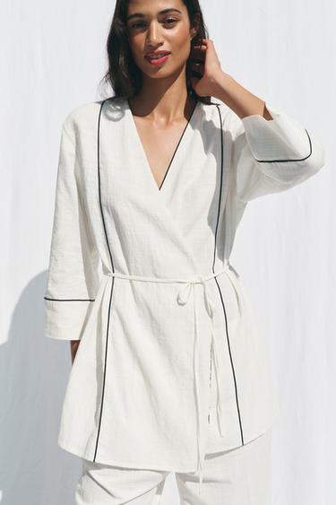Zara TRIM WRAP JACKET - White