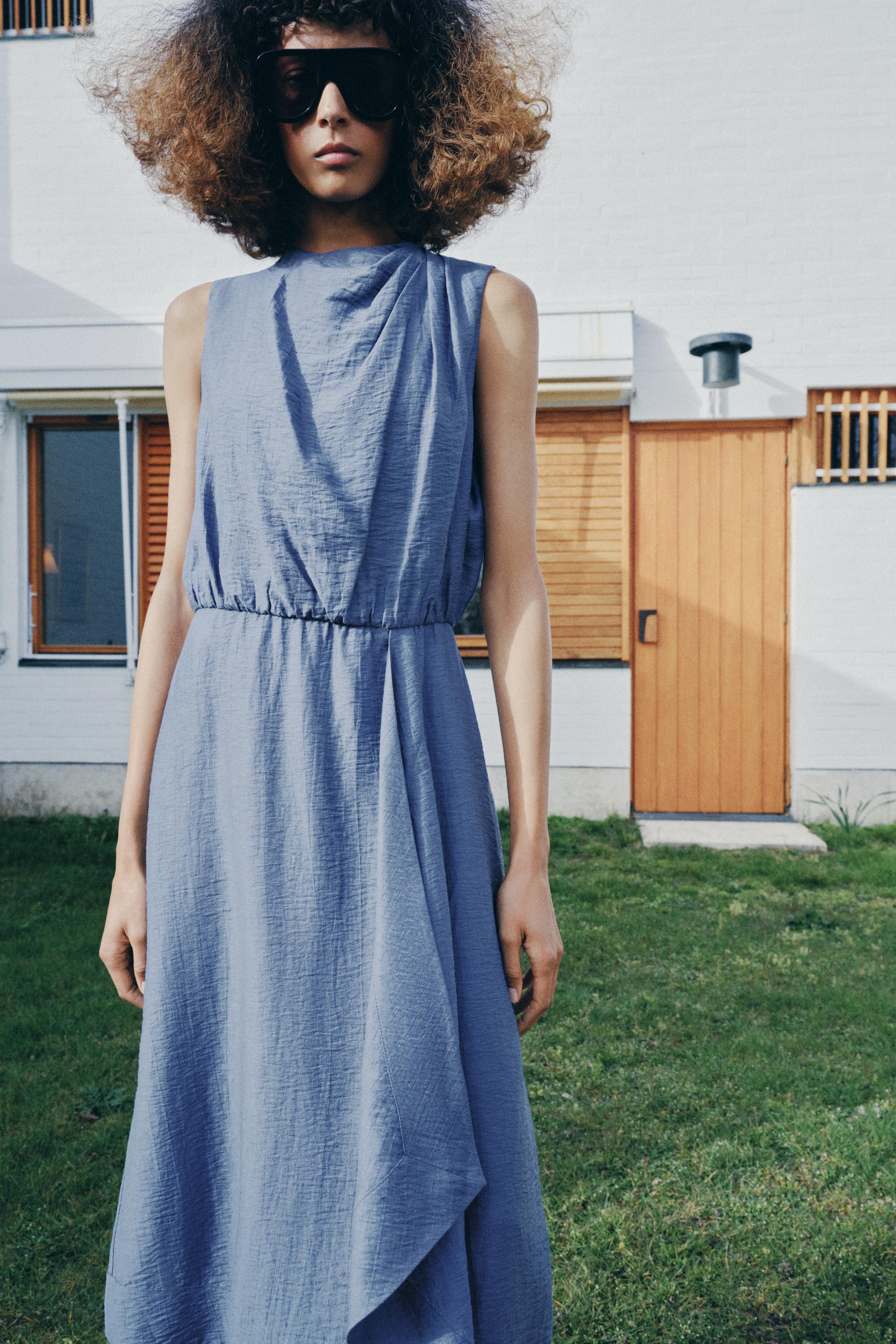SLEEVELESS LINEN MIDI DRESS - Faded blue | ZARA United States SLEEVELESS LINEN MIDI DRESS - Faded blue | ZARA United States