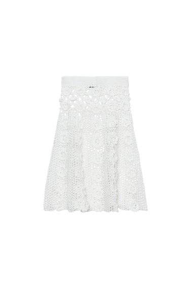 FLORAL CROCHET KNIT MIDI SKIRT - White by Zara