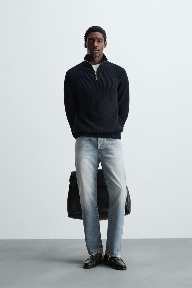 QUARTER-ZIP PURL KNIT SWEATER Navy blue ZARA United Kingdom