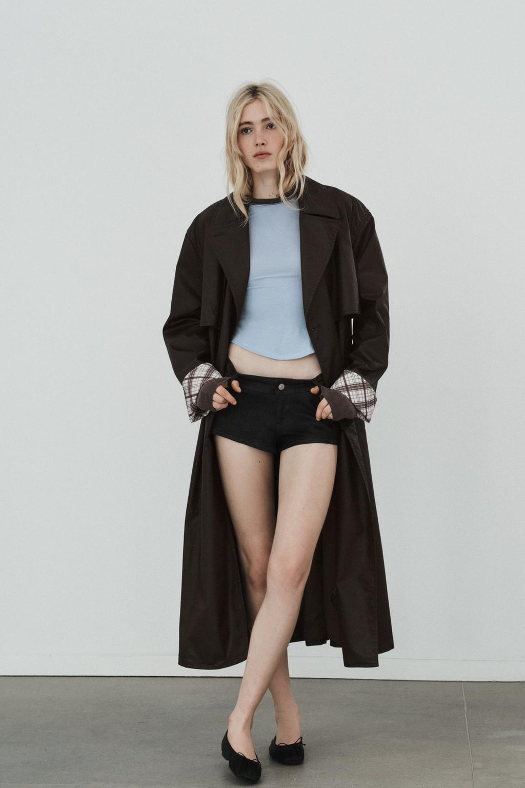 LONG WAXED PLAID TRENCH COAT - image 2