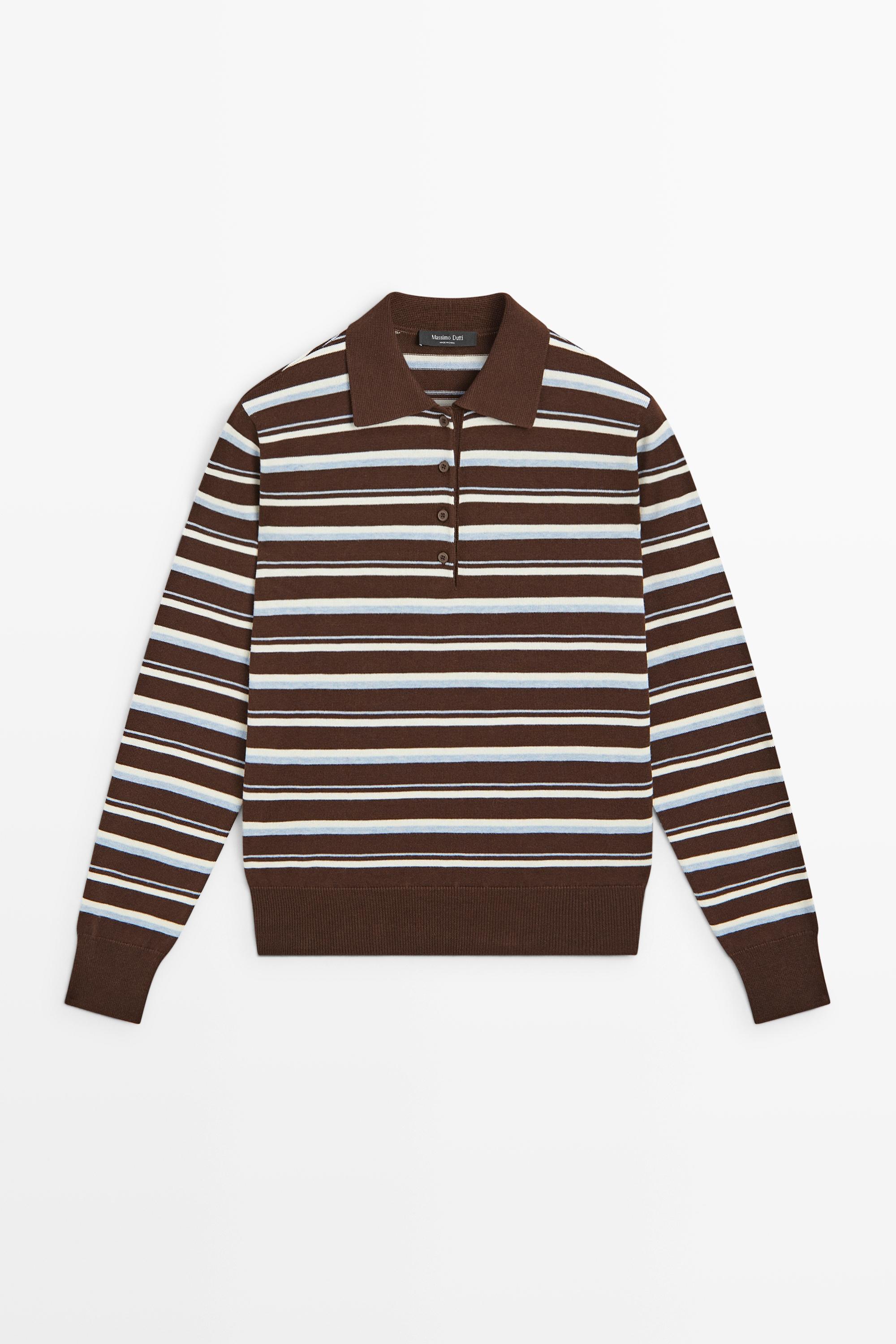 100% cotton striped polo shirt — Brown