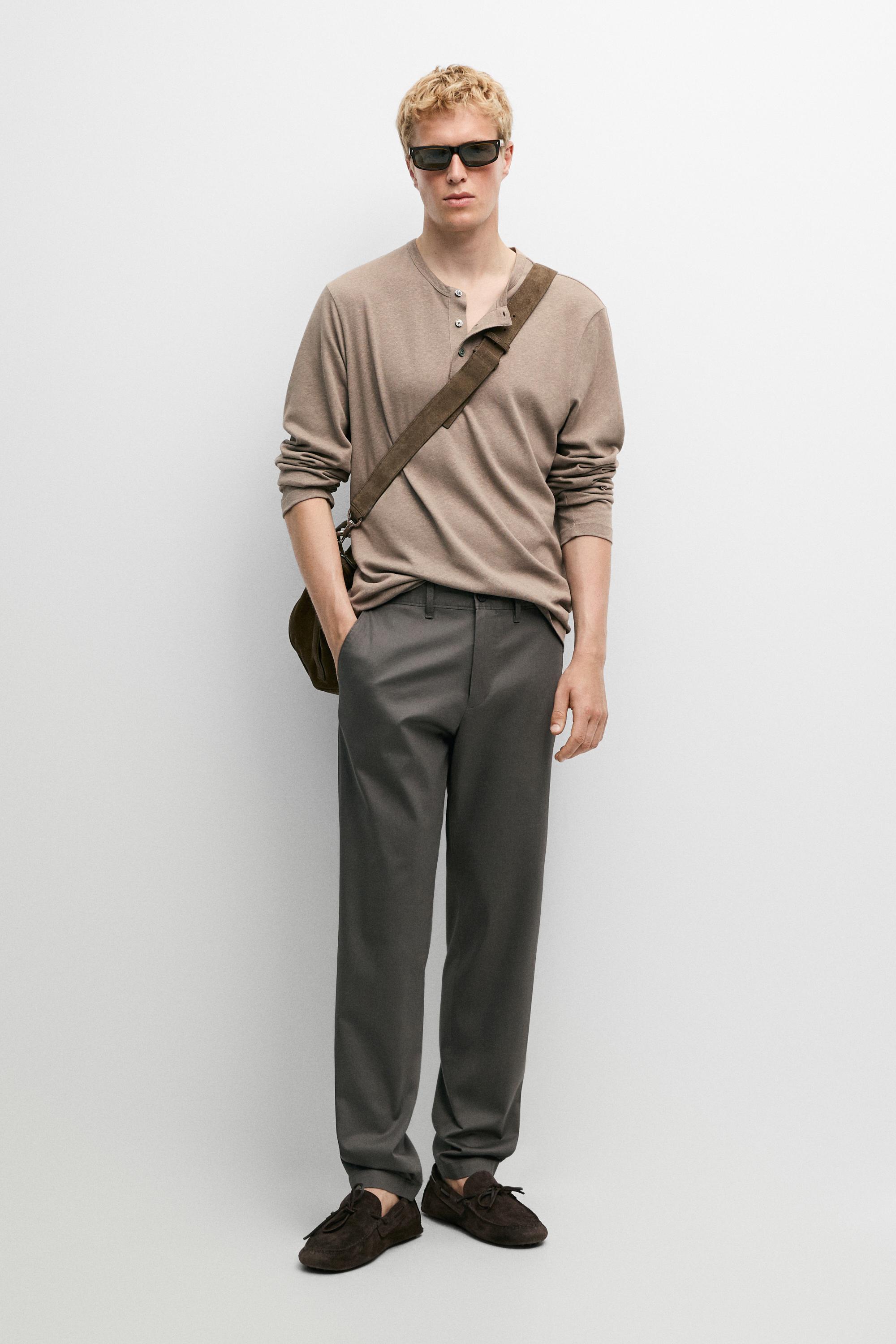 Cotton blend slim fit pants — Gray