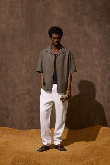 CAMISA 100% LINO - Marrón / Topo de Zara - Imagen 0