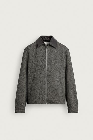 Zara LEATHER TRIM TEXTURED JACKET ORIGINS - Brown / Ecru