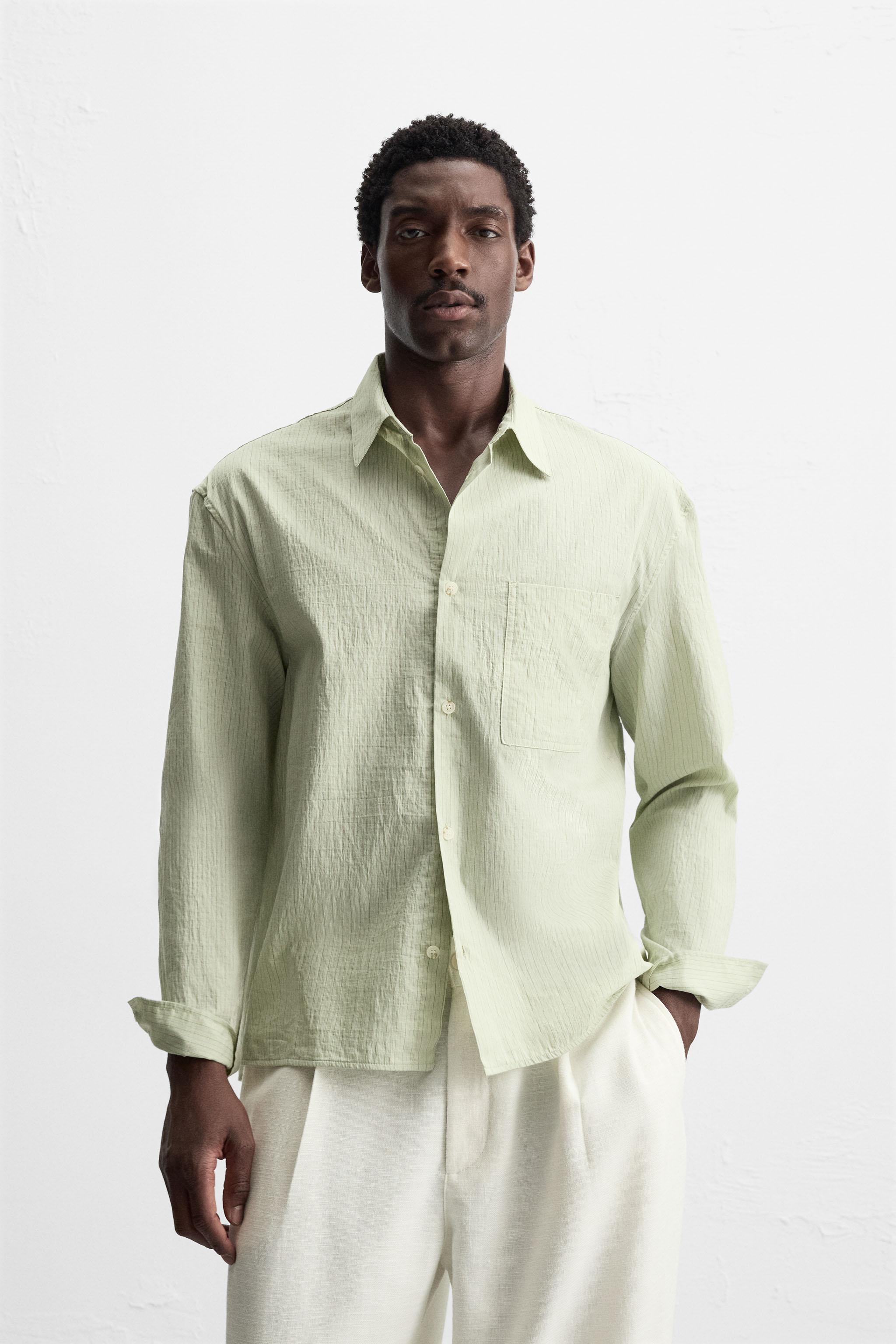 CAMICIA A RIGHE TEXTURE Blu Verde ZARA Italia Italy