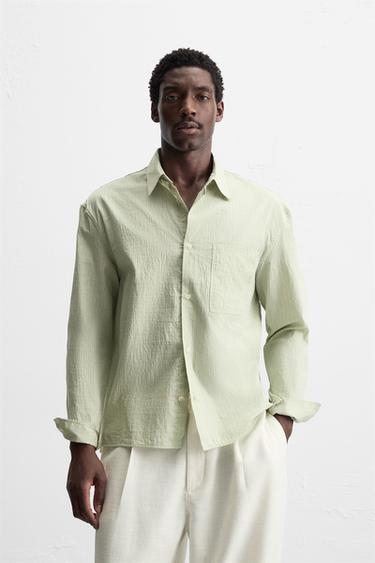 CHEMISE RAYURES TEXTURÉES - Bleu / Vert de Zara - Image 1