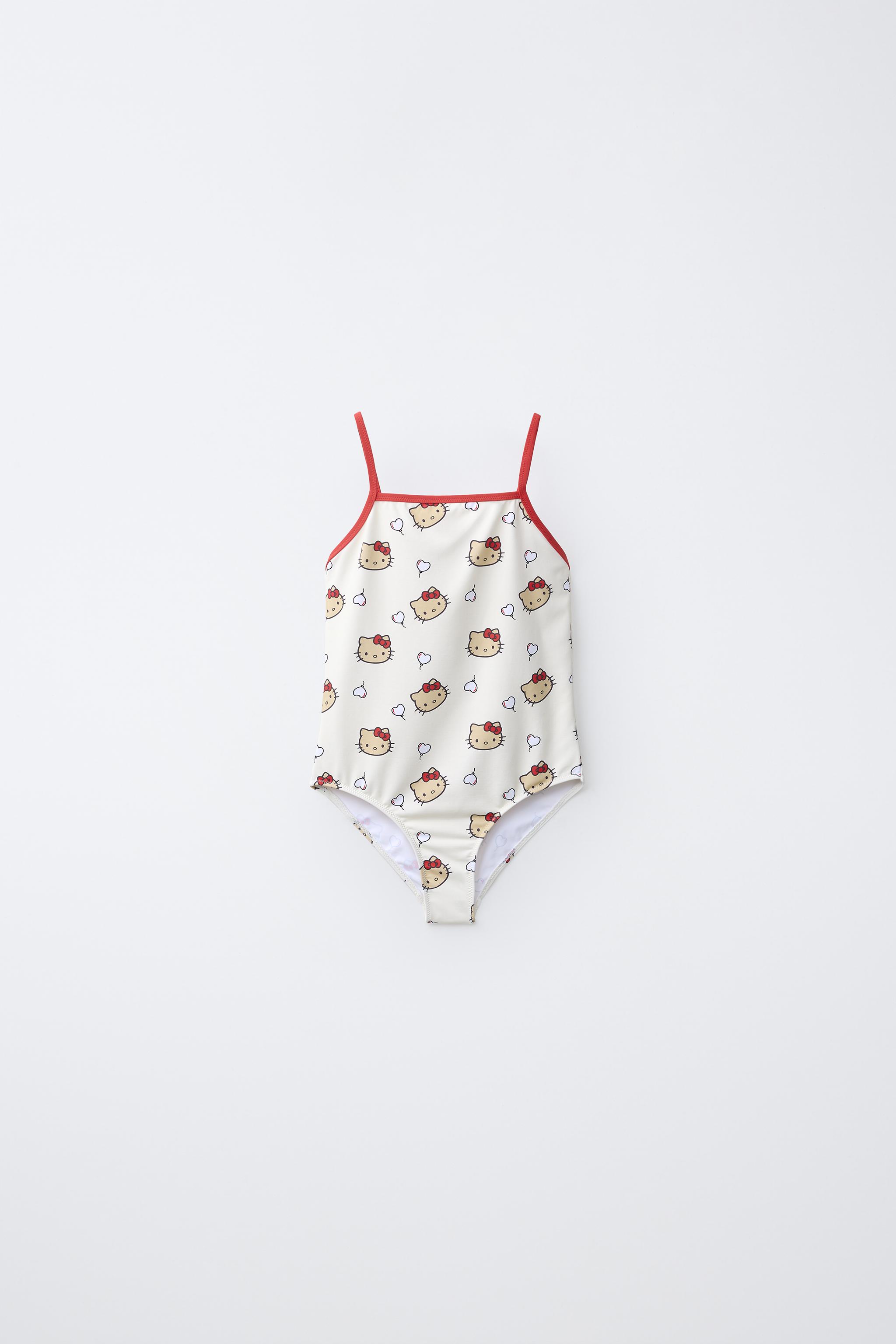 2-6 YEARS/ HELLO KITTY © SANRIO PRINT SWIMSUIT — Ecru / Red