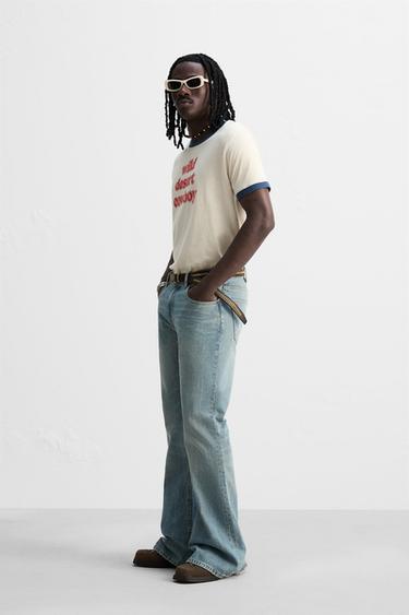 SLOGAN T-SHIRT WITH CONTRAST RIB - Ecru by Zara - Image 3