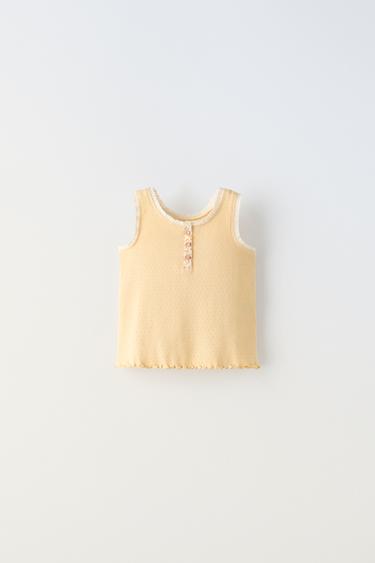 T-SHIRT DENTELLE BOUTONS - Jaune de Zara