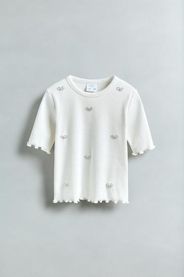 CAMISETA RIB ABALORIOS - Beige de Zara