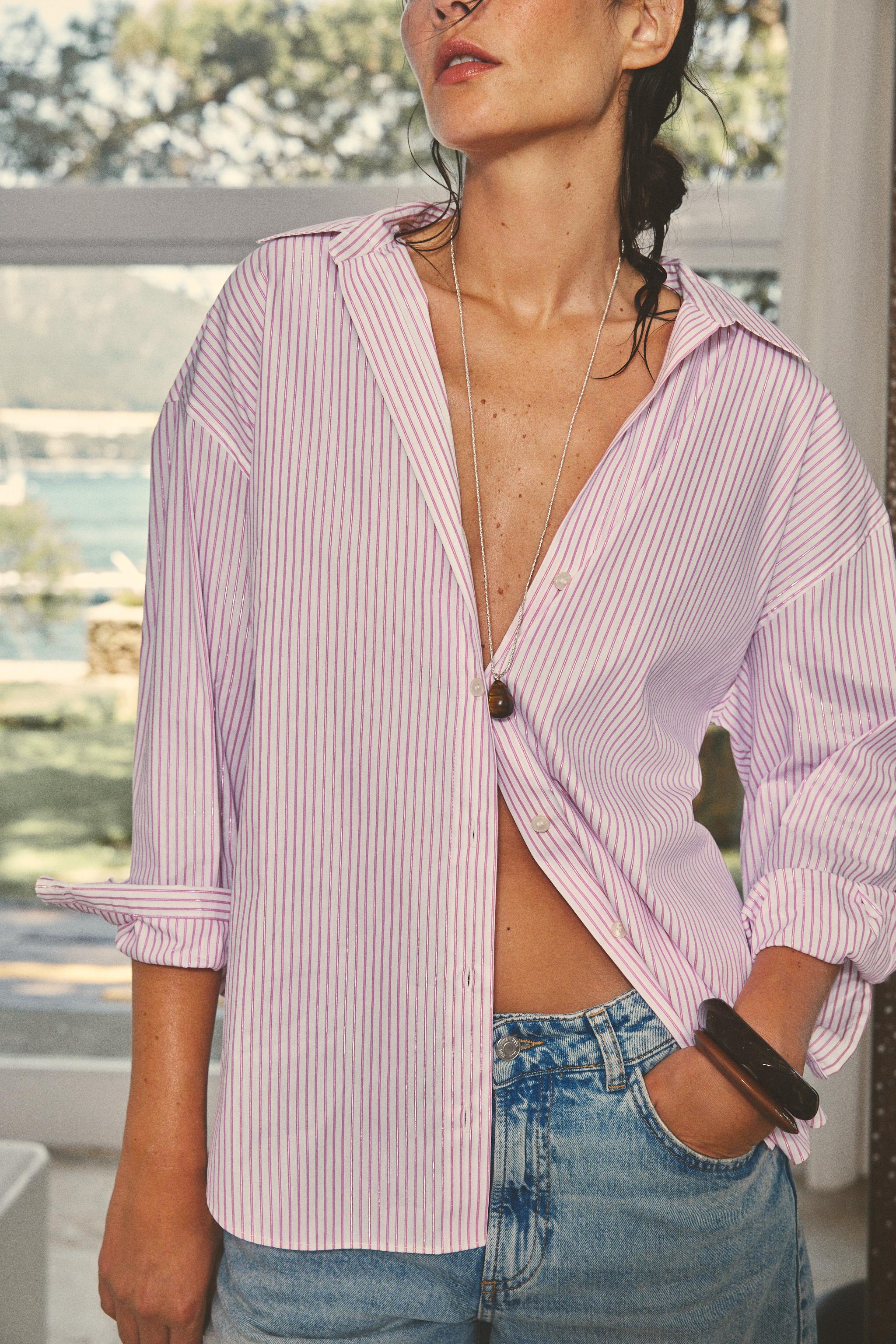 METALLIC THREAD STRIPED POPLIN SHIRT - 975 | ZARA United States
