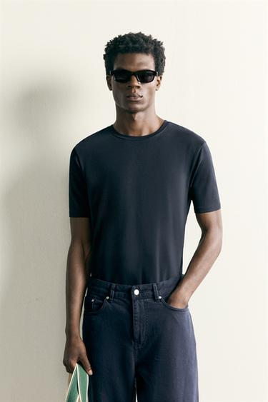 BASIC SLIM FIT T-SHIRT /01 - Navy blue by Zara