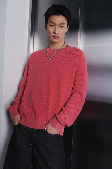 Zara 水洗羅紋針織衫 - 紅色
