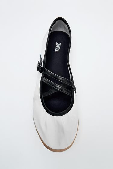 Zara STRAPPY SPORTY BALLET FLATS - White