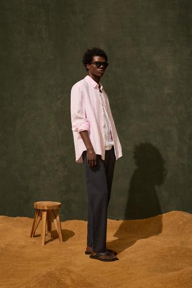 Zara 100% LINEN SHIRT - Pink - Image 0