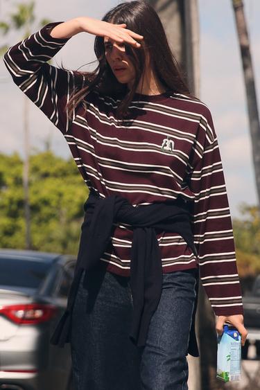 STRIPED EMBROIDERED T-SHIRT - Stripes by Zara