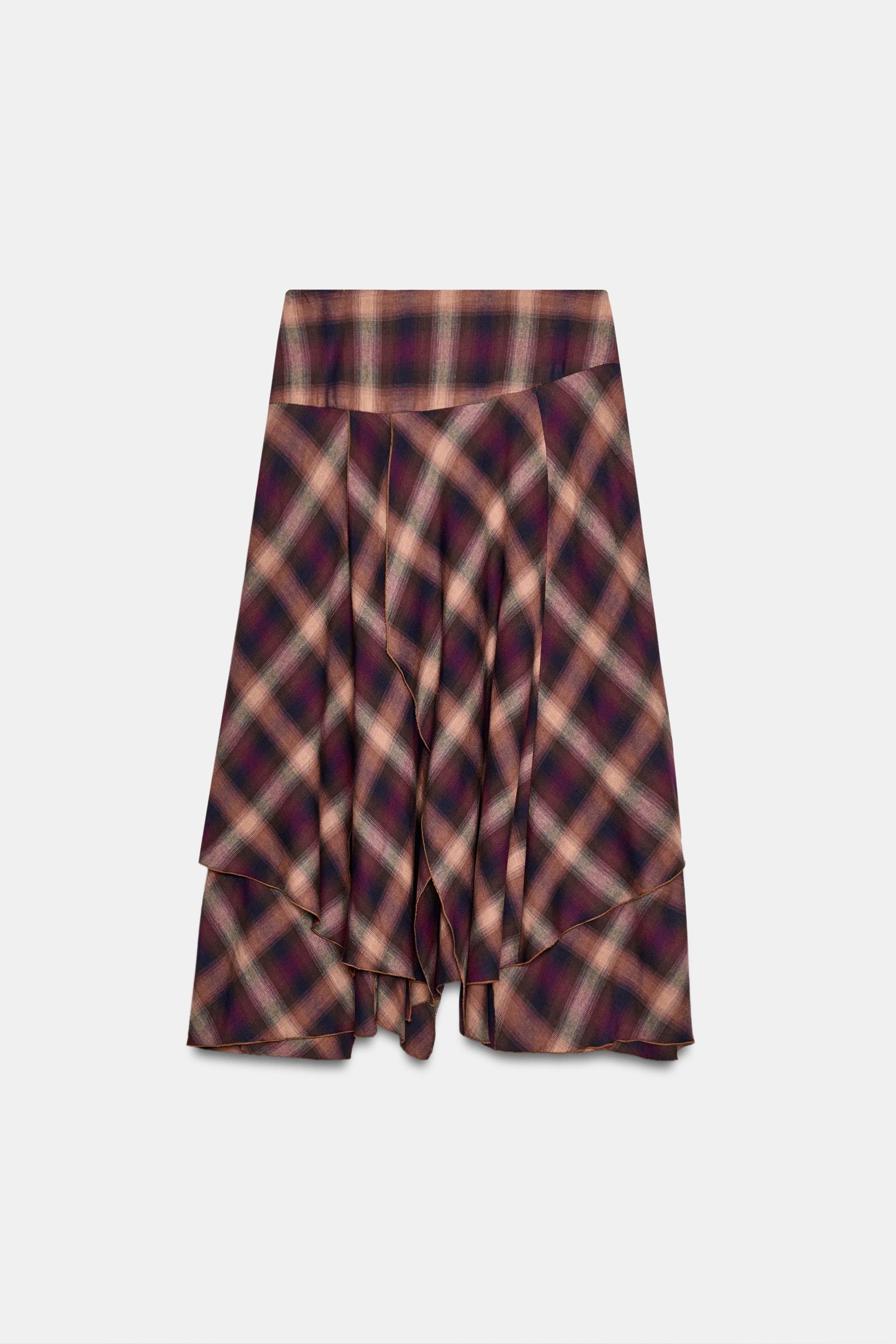 PLAID MIDI SKIRT WITH SLITS