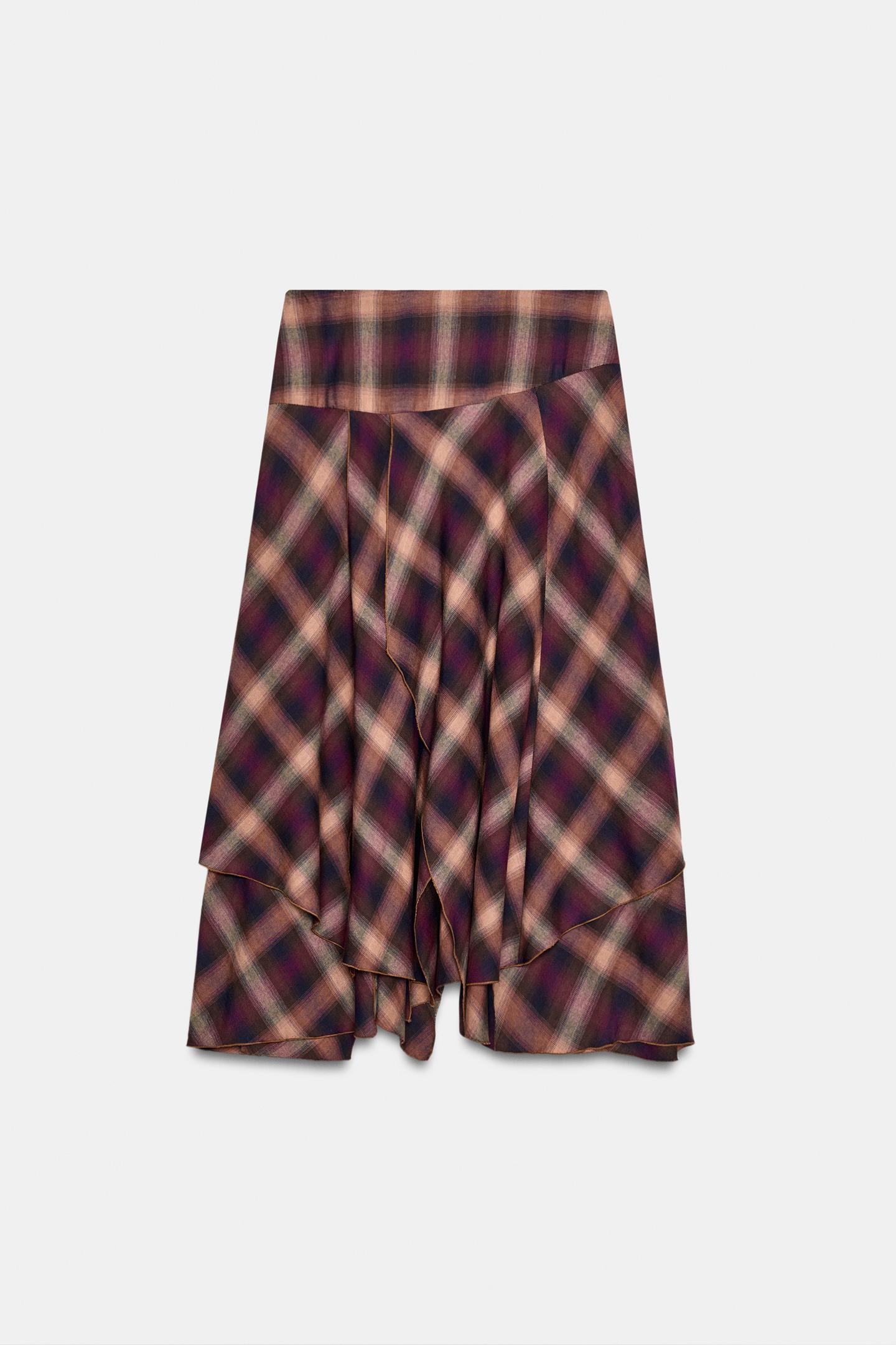 Женская юбка Zara Plaid MIDI with Slits, цвет: Разноцветный — фото 7
