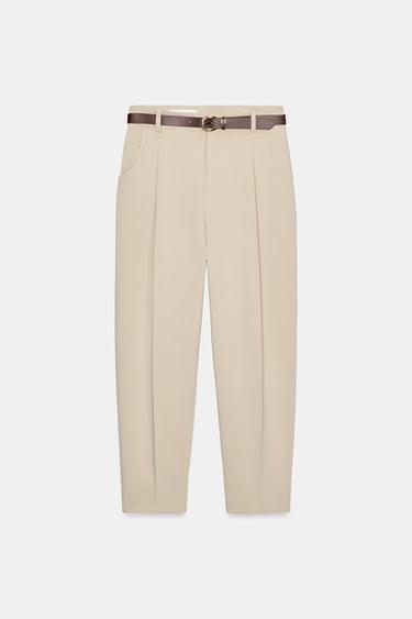 PANTALON À PINCES ET CEINTURE - Camel clair de Zara - Image 4