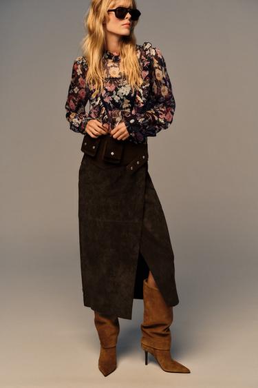 Zara FLORAL PRINT RUFFLED BLOUSE - Multicolored