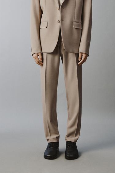 Zara 修身版西裝長褲 - 沙色 / 斑紋