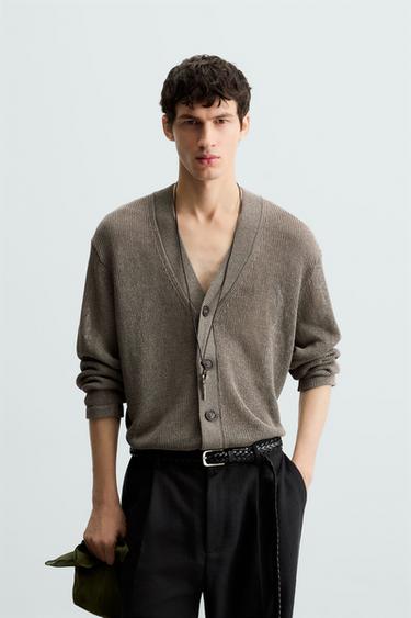 OPEN-KNIT TEXTURED CARDIGAN - Brown / Taupe by Zara